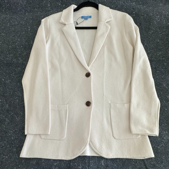 Knit Blazer w/Tortoise Shell Buttons - Women's Medium - Ivory - Picture 2 of 2
